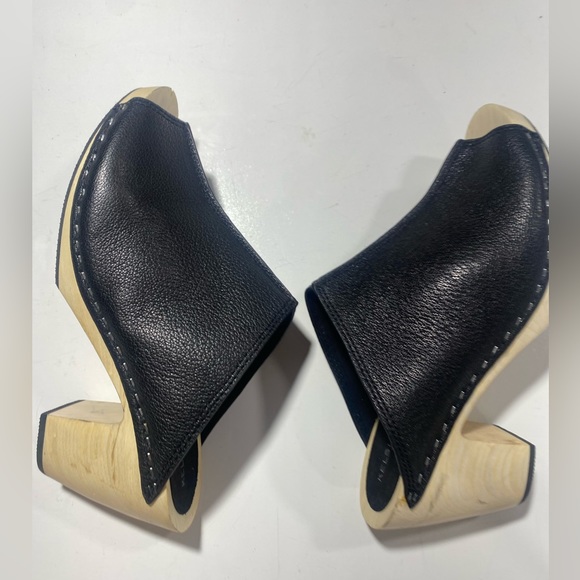 Kelsi Dagger Black Leather Brooklyn Boulder Chunky Wood Platform Clog Mules 7.5 - Picture 8 of 16